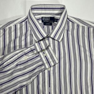 Ralph Lauren Shirt‎ Mens XL White Purple/Black Stripe Long Sleeve Button Down